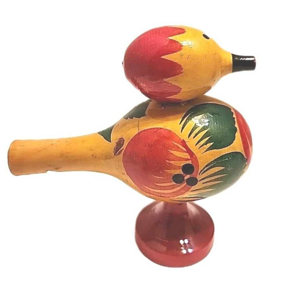 Vintage Hand Carved Hand Painted Wood Russian USSR Bird Shape Whistle Toy